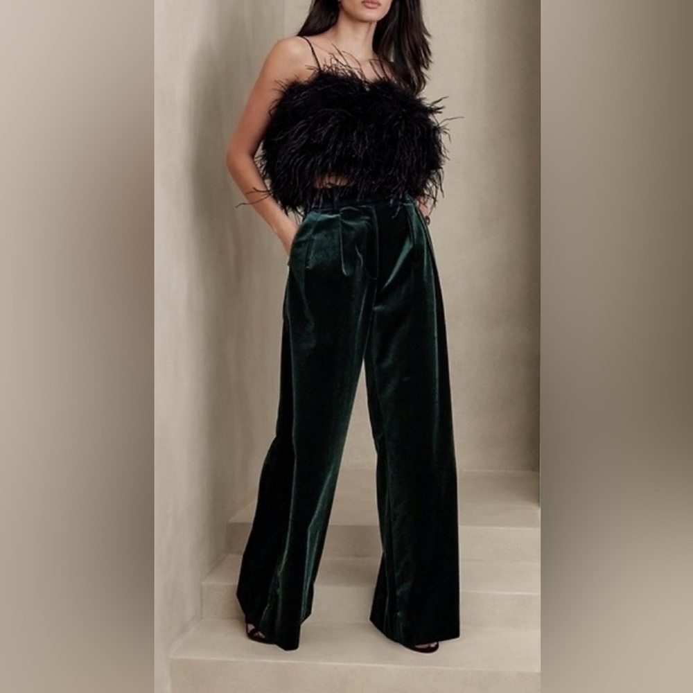NWT Banana Republic Dark Green Velvet Wide Leg Pants.